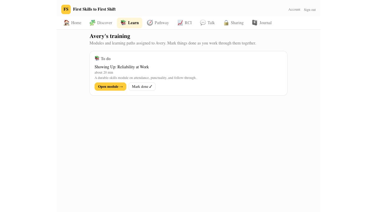 Jordan opening Avery's assigned learning